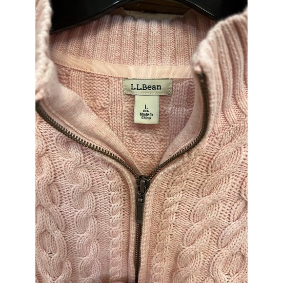 L.L. Bean Pink Cable Knit Zip up Cardigan Sweater **SZ Large** - Picture 3 of 3